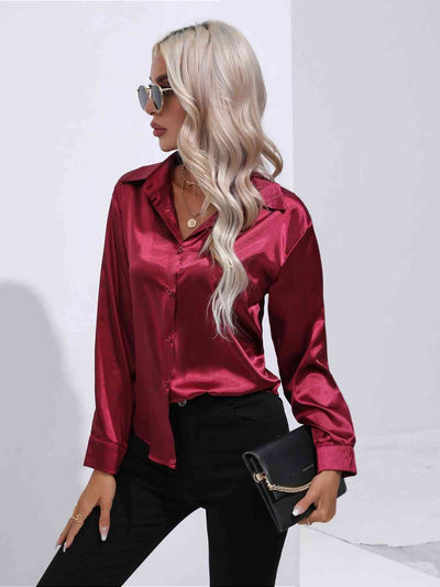 BEAUTIFUL I AM Collared Neck Buttoned Long Sleeve Shirt