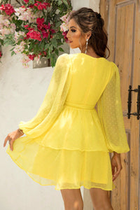 BEAUTIFUL I AM Tie Waist Balloon Sleeve Layered Dress