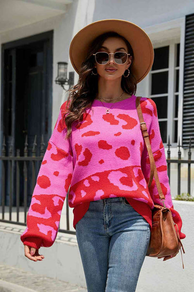 BEAUTIFUL I AM Leopard Drop Shoulder Sweater