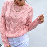 BEAUTIFUL I AM Cable-Knit Round Neck Long Sleeve Sweater