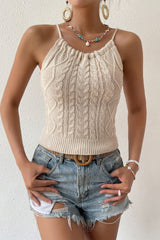 BEAUTIFUL I AM Round Neck Cable-Knit Sleeveless Knit Top Shirt