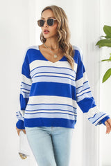 BEAUTIFUL I AM Striped V-Neck Dropped Shoulder Sweater