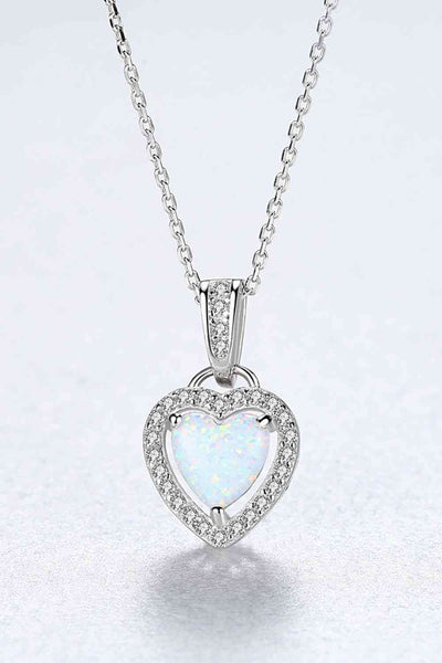 BEAUTIFUL I AM Opal Heart Pendant Jewelry 925 Sterling Silver Necklace