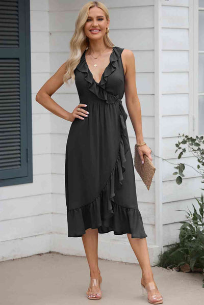 BEAUTIFUL I AM Ruffled Sleeveless Midi Dress