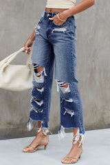 BEAUTIFUL I AM Distressed Raw Hem Jeans with Pockets