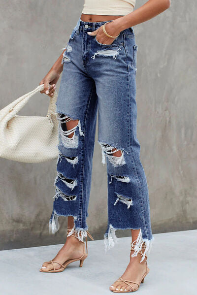 BEAUTIFUL I AM Distressed Raw Hem Jeans with Pockets