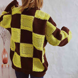 BEAUTIFUL I AM Checkered Round Neck Long Sleeve Sweater