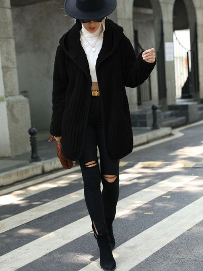 BEAUTIFUL I AM Open Front Ribbed Hooded Jacket Coat