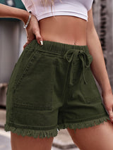 BEAUTIFUL I AM Drawstring Raw Hem Denim Shorts