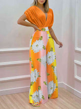 BEAUTIFUL I AM Printed Surplice Top and Wide Leg Pants Set