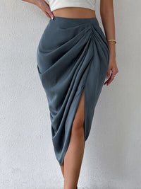 BEAUTIFUL I AM Ruched Slit High Waist Skirt Dress