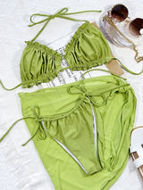 BEAUTIFUL I AM Frill Trill Halter Neck Three-Piece Swim Set