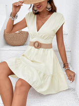 BEAUTIFUL I AM Tie Back V-Neck Ruffle Hem Dress