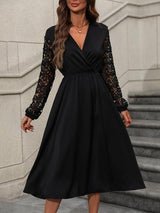 BEAUTIFUL I AM Crochet Long Sleeve Surplice Dress