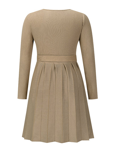 BEAUTIFUL I AM Surplice Neck Tie Front Pleated Sweater Dress