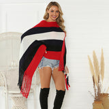 BEAUTIFUL I AM Striped Fringe Trim Poncho