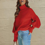 BEAUTIFUL I AM Turtleneck Lantern Sleeve Dropped Shoulder Sweater