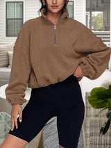 BEAUTIFUL I AM Half-Zip Collared Drop Shoulder Sweatshirt