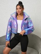 BEAUTIFUL I AM Gradient Zip-Up Collared Puffer Jacket