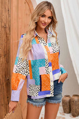 BEAUTIFUL I AM Patchwork Puff Sleeve Collared Shirt