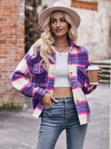 BEAUTIFUL I AM Plaid Dropped Shoulder Collared Jacket