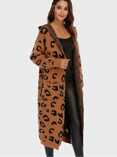 BEAUTIFUL I AM Leopard Hooded Cardigan with Pockets