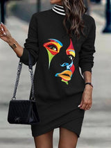 BEAUTIFUL I AM Printed Turtleneck Long Sleeve Mini Dress