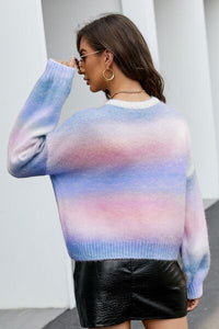 BEAUTIFUL I AM Gradient Round Neck Dropped Shoulder Sweater