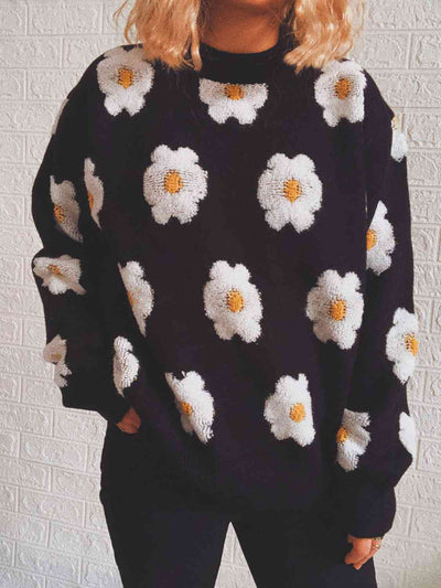 BEAUTIFUL I AM Flower Round Neck Long Sleeve Sweater