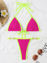 BEAUTIFUL I AM Textured Contrast Halter Neck Two-Piece Bikini Swim Set