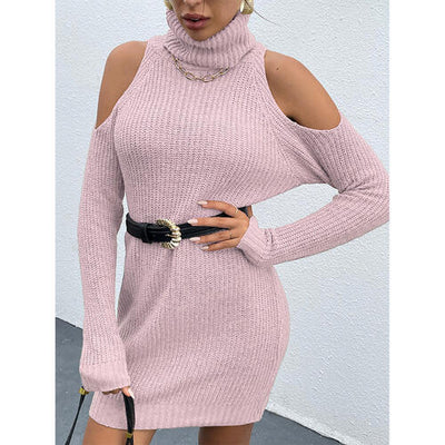 BEAUTIFUL I AM Cold Shoulder Turtleneck Sweater Dress