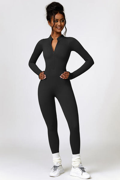 BEAUTIFUL I AM Half Zip Long Sleeve Active Wear Jumpsuit