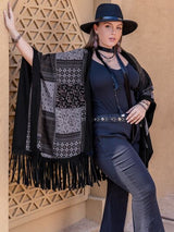 BEAUTIFUL I AM Plus Size Printed Fringe Open Front Outerwear