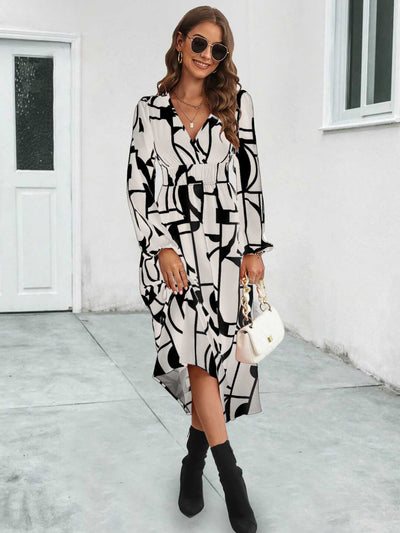 BEAUTIFUL I AM Surplice Neck Long Sleeve Midi Dress