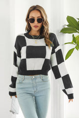 BEAUTIFUL I AM Color Block Round Neck Dropped Shoulder Sweater