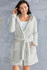 BEAUTIFUL I AM Fuzzy Tied Pocketed Hooded Lounge Robe