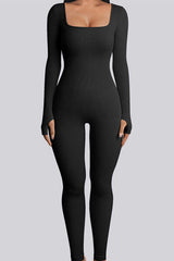 BEAUTIFUL I AM Square Neck Long Sleeve Active Wear Jumpsuit