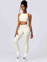 BEAUTIFUL I AM Cutout Cropped Sport Tank and Leggings Active Wear Set