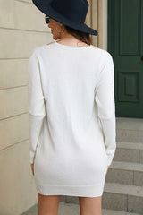 BEAUTIFUL I AM V-Neck Long Sleeve Mini Sweater Dress