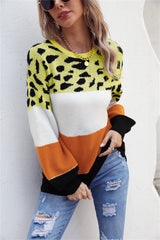 BEAUTIFUL I AM Color Block Round Neck Lantern Sleeve Sweater