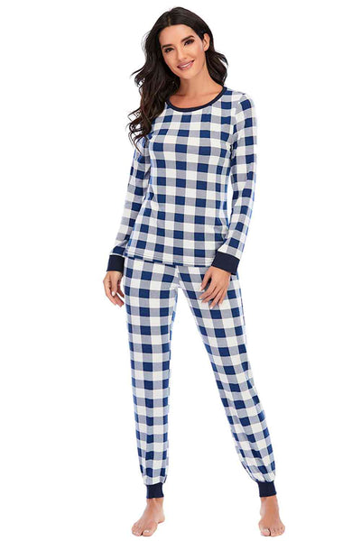 BEAUTIFUL I AM Plaid Round Neck Top Sleep Wear Set