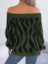 BEAUTIFUL I AM Off-Shoulder Animal Print Long Sleeve Sweater