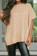 BEAUTIFUL I AM Waffle-Knit Slit Short Sleeve Sweater