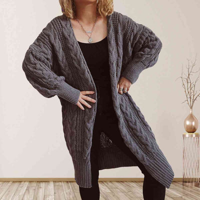 BEAUTIFUL I AM Cable-Knit Open Front Dropped Shoulder Cardigan