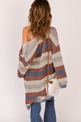 BEAUTIFUL I AM Full Size Striped Long Sleeve Openwork Cardigan