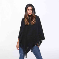 BEAUTIFUL I AM Openwork Fringe Hem Hooded Poncho