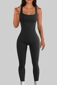 BEAUTIFUL I AM Square Neck Wide Strap Active Wear Jumpsuit