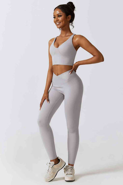 BEAUTIFUL I AM Crisscross Sports Bra and Leggings Active Wear Set