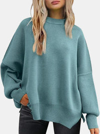 BEAUTIFUL I AM Round Neck Drop Shoulder Slit Sweater