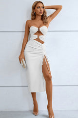 BEAUTIFUL I AM Cutout Strapless Drawstring Detail Split Bandage Dress